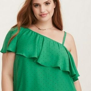 Torrid One Shoulder Ruffle Green Blouse 00